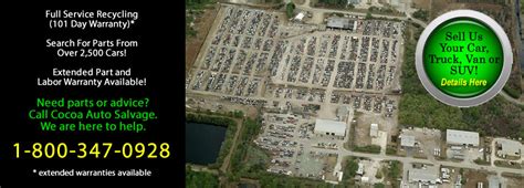 Cocoa auto salvage - In business since 1979, Cocoa Auto Salvage is the leading supplier of quality used auto parts on the Space Coast. Located minutes from the Beach Line and I-95 in the Cocoa Industrial Park, customers can easily find us. Or, if you prefer, we can ship the part directlly to you. 